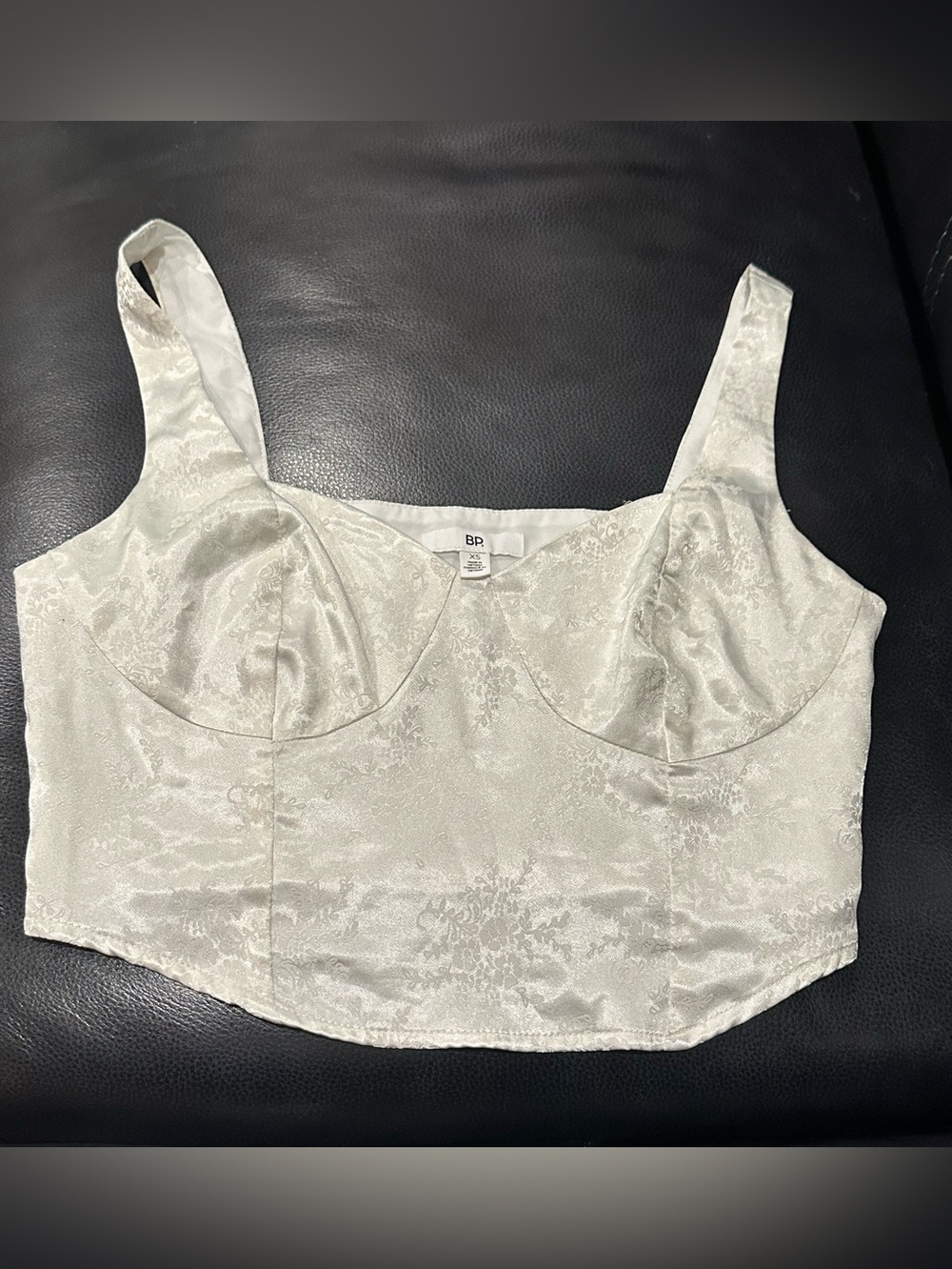 BP Nordstrom Corset Bustier crop top ivory white floral brocade XS side zipper